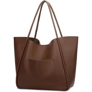 Chic Dark Brown Vegan Leather Tote - Spacious Multi-pocket Shoulder Bag